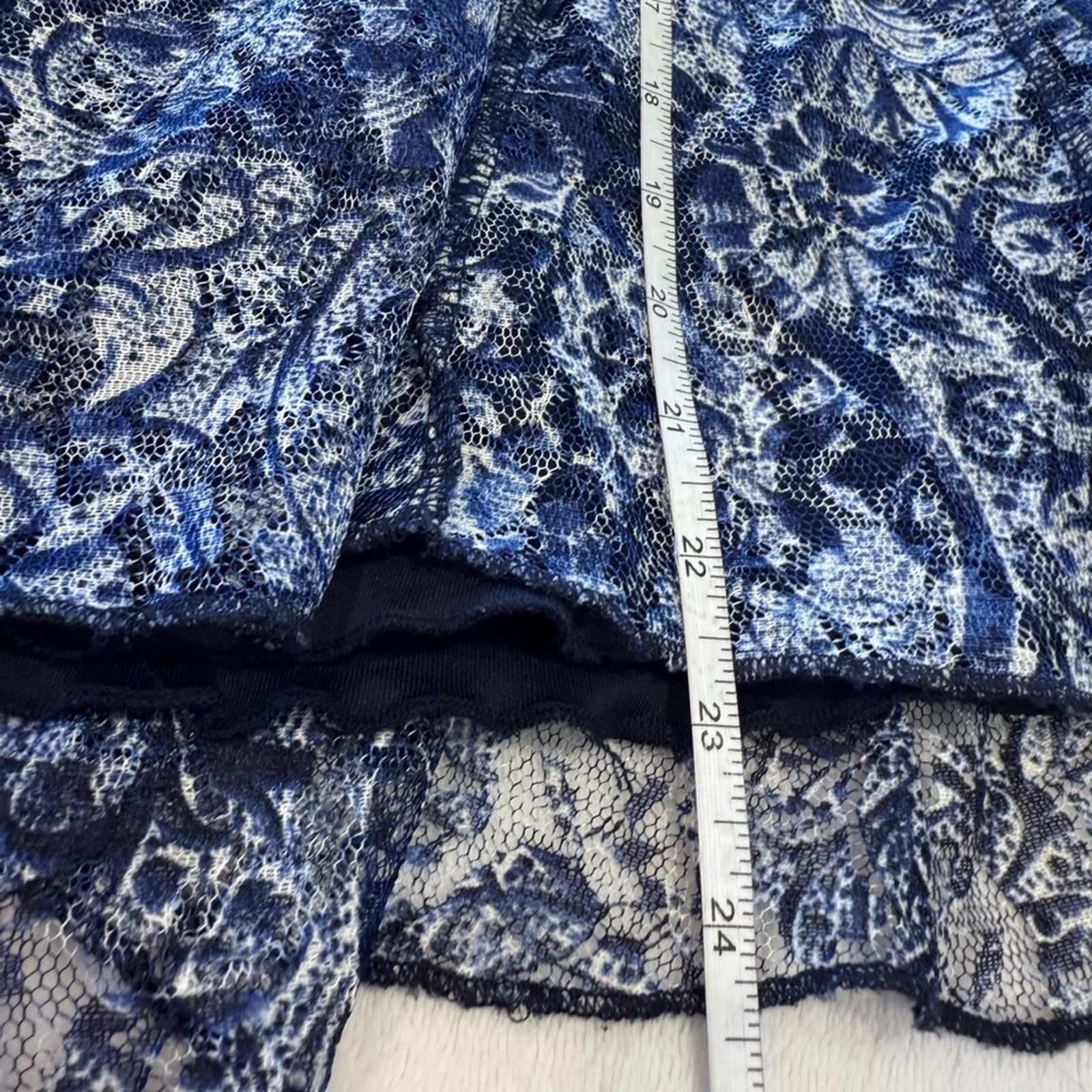 Other Lace blue floral mini skirt elastic pull on waist lined LG Size 36" / US 14 / IT 50 - 5 Thumbnail