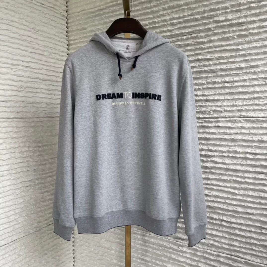 Brunello Cucinelli Brunello Cucinelli Gray Embroidered Hoodie Size US M / EU 48-50 / 2 - 1 Thumbnail