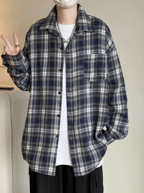 Japanese Brand × Vintage Japanese retro plaid trend loose casual long-sleeved shirt Size US M / EU 48-50 / 2 - 2 Thumbnail