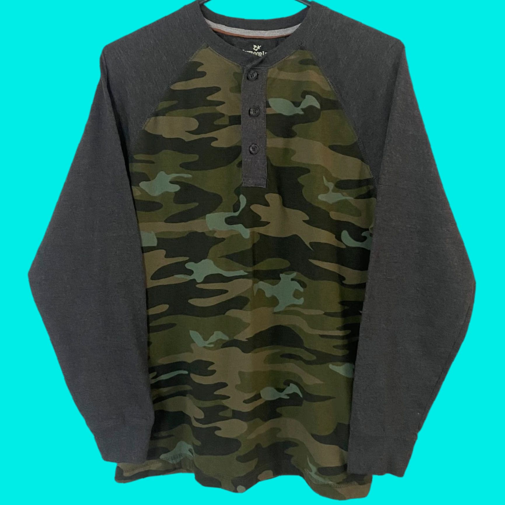 Vintage Outdoor Life Camo Henley Shirt Green/Gray Men M Long-Sleeve Tee Size US M / EU 48-50 / 2 - 1 Thumbnail