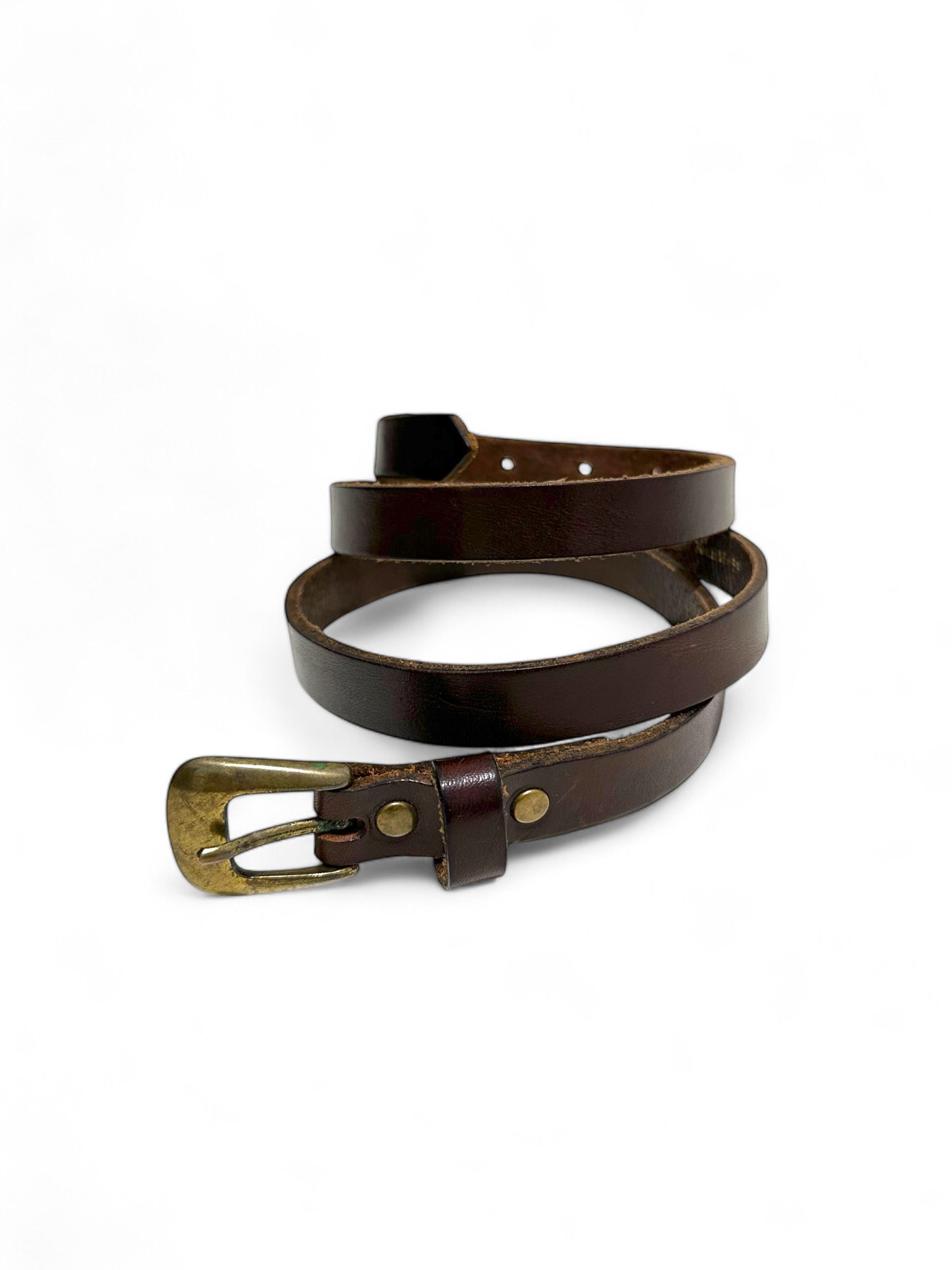 Vintage Vintage Brown Leather Skinny Belt (S) Size ONE SIZE - 1 Thumbnail