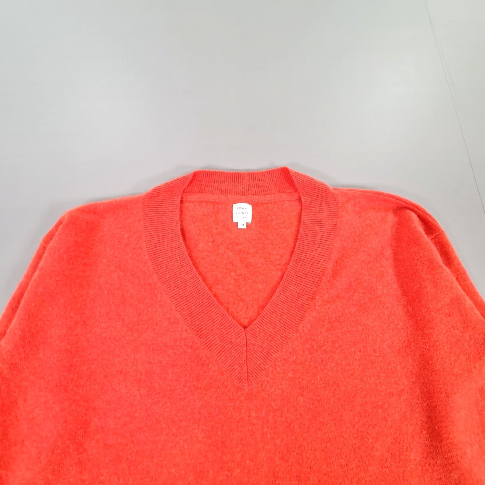 Vintage John Lewis Womens Jumper Coral Red 14 UK Cashmere V Neck Knit Pullover Size XL / US 12-14 / IT 48-50 - 2 Thumbnail