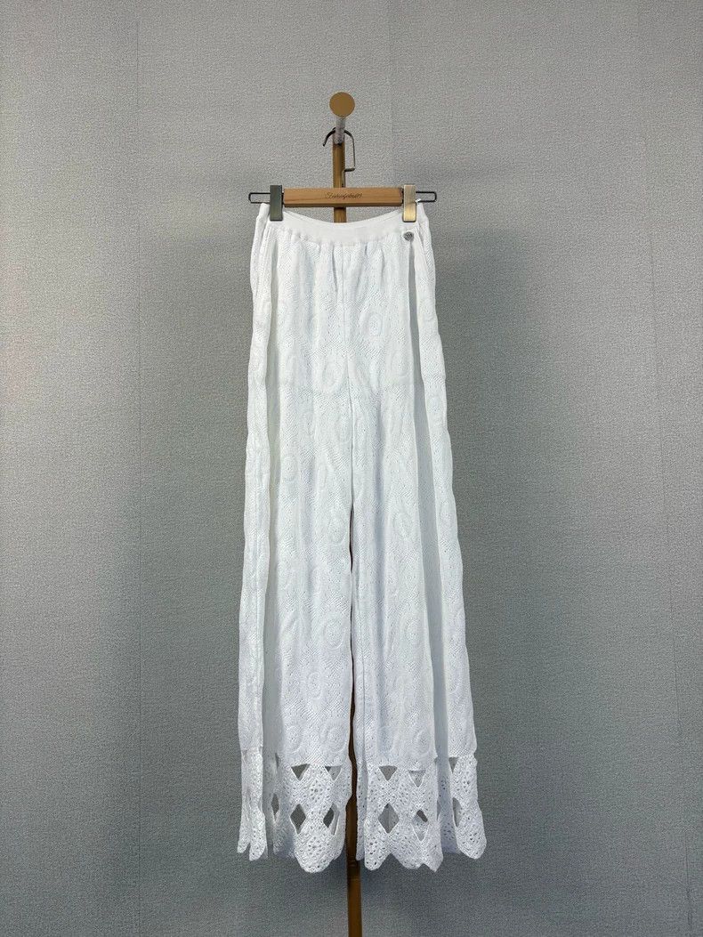 Chanel White Openwork Knit Wide-Leg Pants - dmc