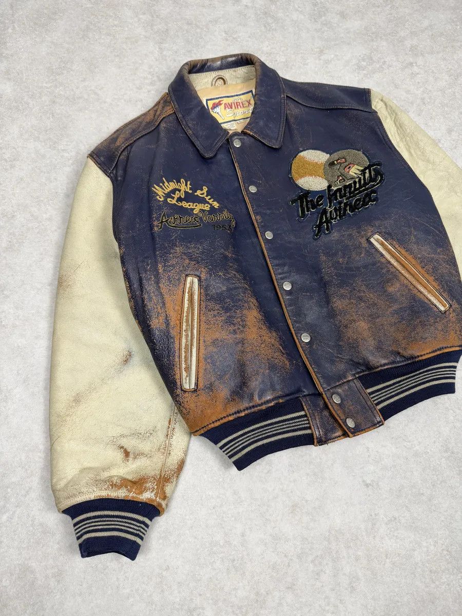 Avirex 1990s Avirex Brown & White Leather Pilot Varsity Bomber Jacket Size US M / EU 48-50 / 2 - 13 Thumbnail