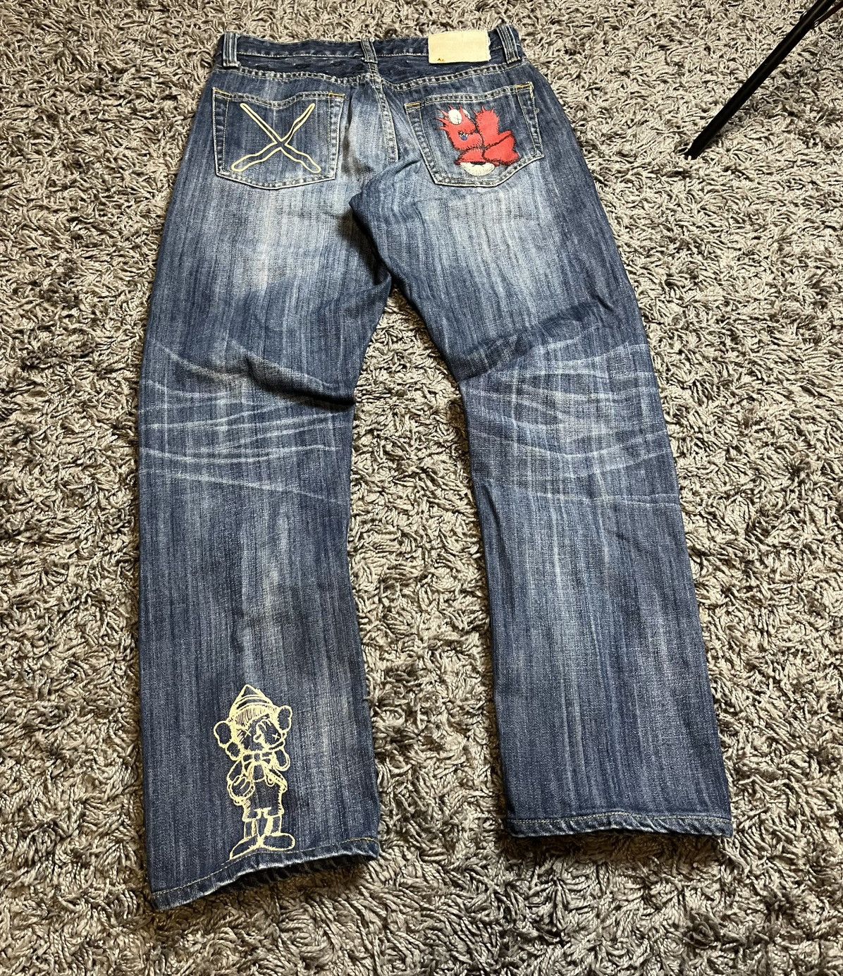Japanese Brand RARE Kaws OriginalFake Levi's Denim Y2K Baggy Rap Pants Size US 31 - 1 Thumbnail