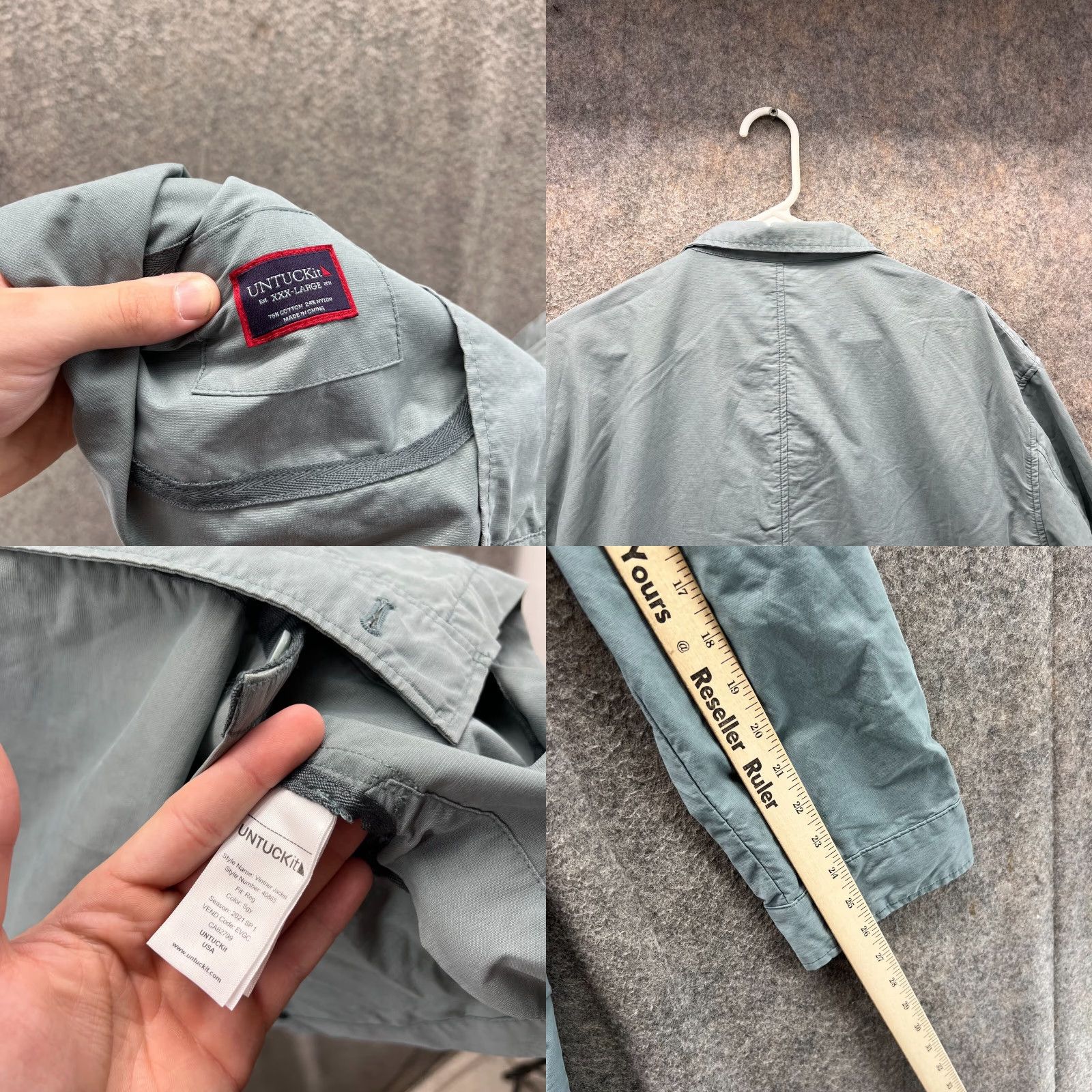 UNTUCKit UNTUCKit Jacket 3XL Light Blue Full Zip Military Vintage Cotton Button-Down Collar Mens Coat Winter Spring Fall Holiday Formal Workwear Casual Outdoor Size US XXL / EU 58 / 5 - 8 Thumbnail