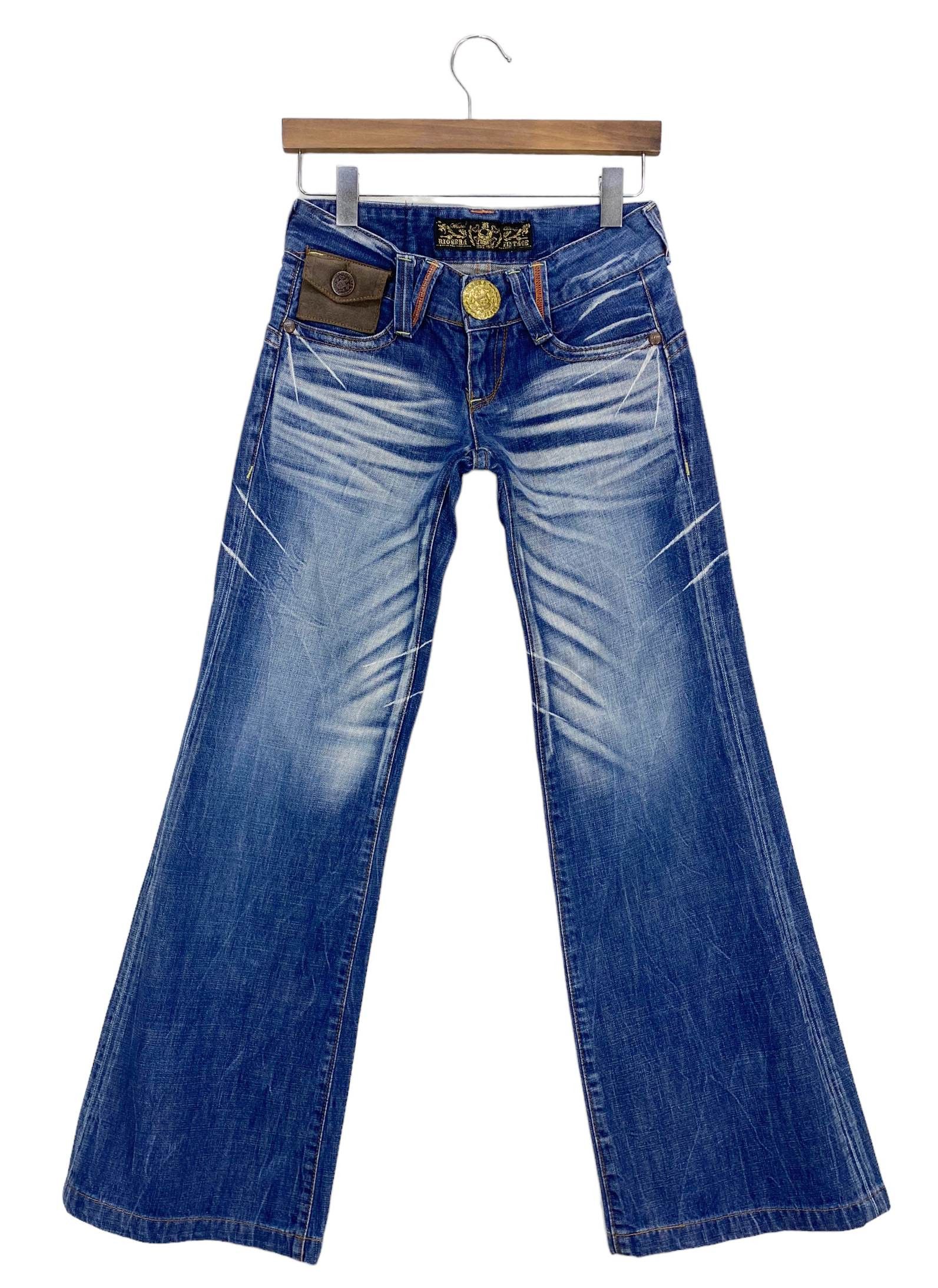 image of Distressed Denim Riobera Embroidered Denim Japanese Bootcut Jeans in Blue, Women's (Size 28)
