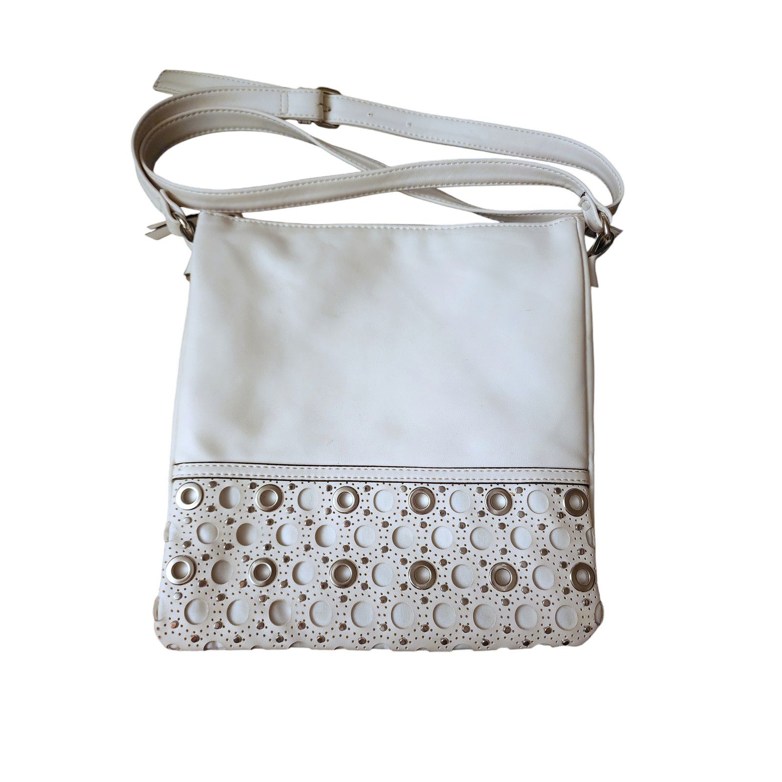 Other Unbranded white faux leather crossbody bag studded grommets Size ONE SIZE - 1 Thumbnail