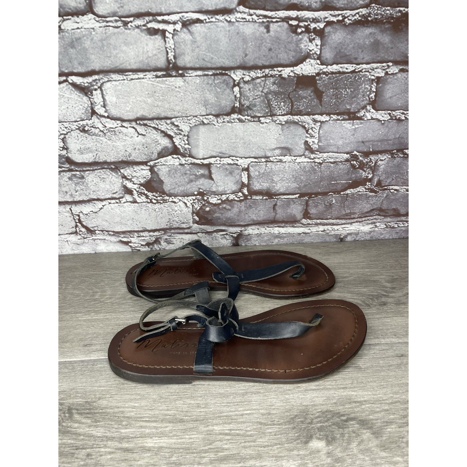 Matiere Studio Matisse Blue Leather Thong Strap Flat Sandals Women Sz 10M U Size US 10 / IT 40 - 18 Thumbnail