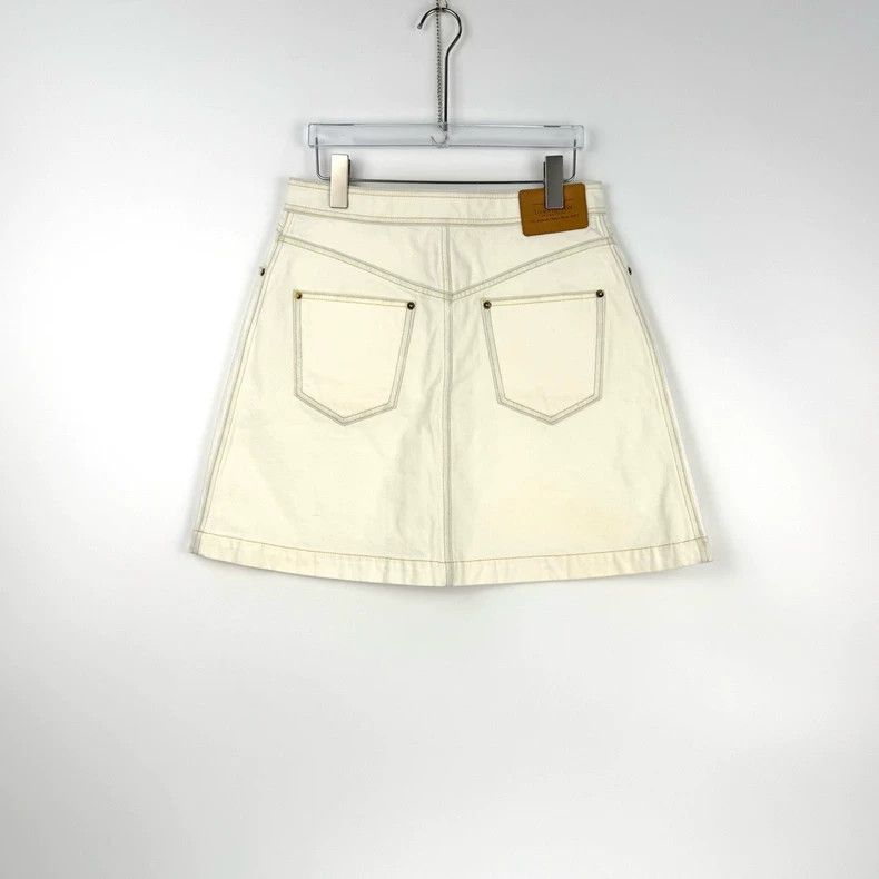 Louis Vuitton Louis Vuitton Off-white leather zip-up denim skirt 2505-Nex Size 39" - 4 Thumbnail