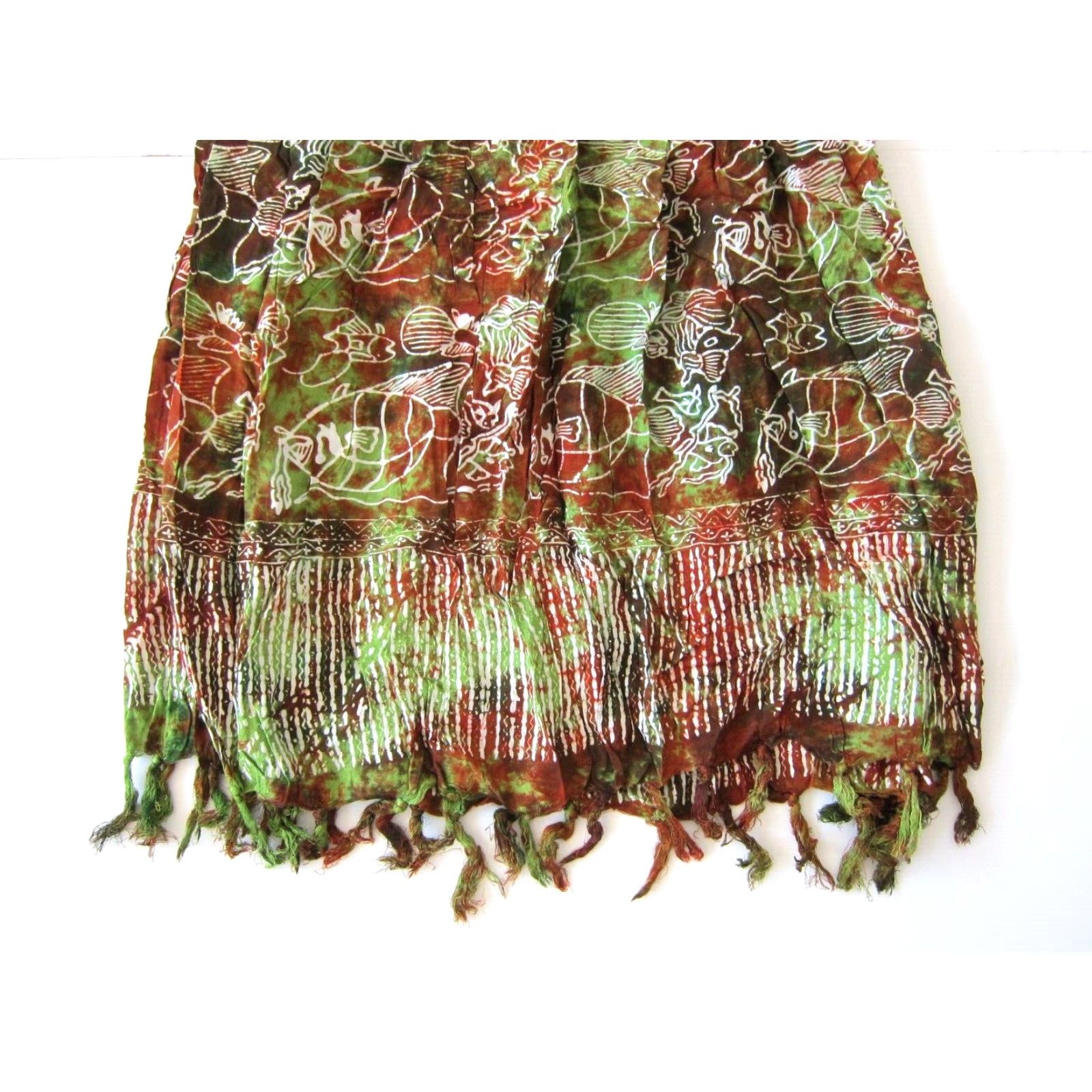 Vintage VINTAGE Gecko California 100% Rayon Green Brown Fish Pocket Long Maxi Skirt S Size 28" / US 6 / IT 42 - 4 Thumbnail