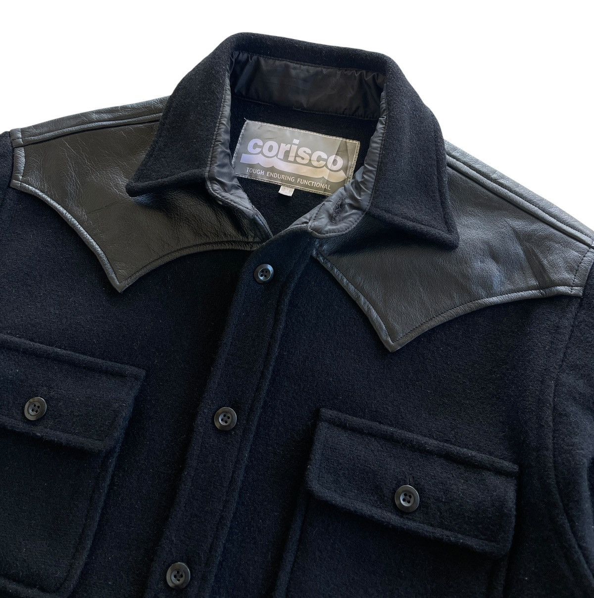 Japanese Brand Corisco Wool Leather Trim Shirt Jacket Size US M / EU 48-50 / 2 - 1 Thumbnail