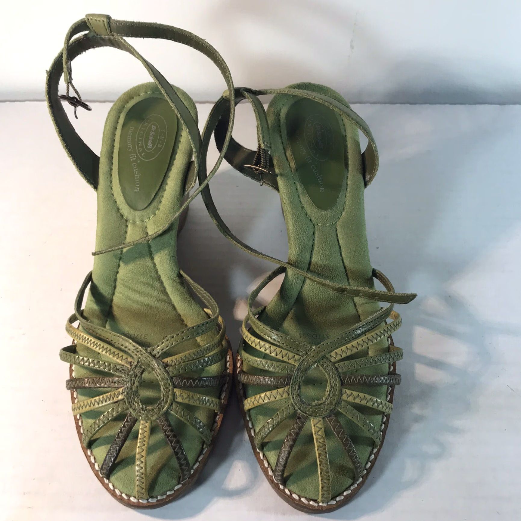 Vintage Dr. Scholl's Embrace Green Leather Strappy Wedge Sandals Womens Size 6M Size US 6 / IT 36 - 3 Thumbnail