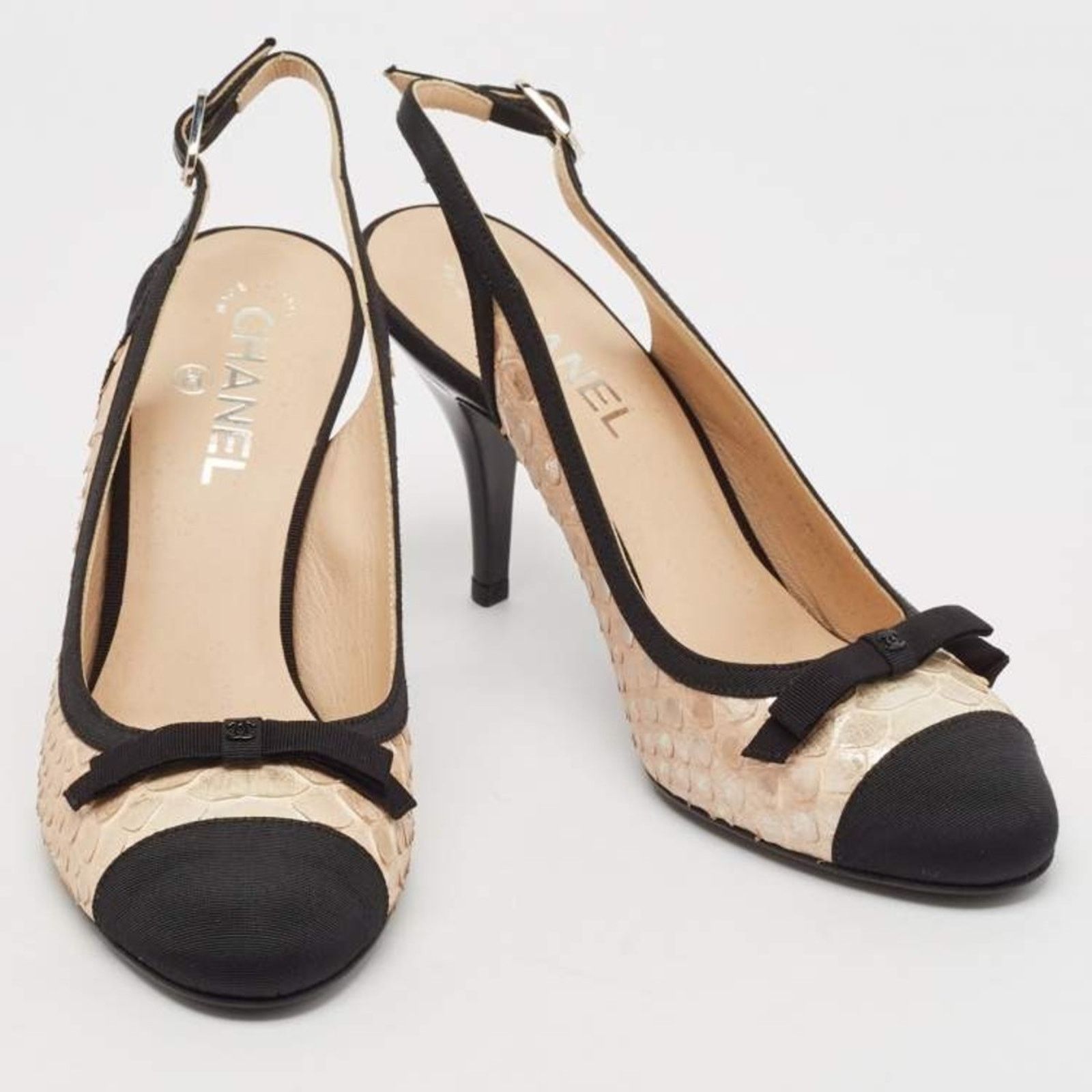 Chanel CHANEL Canvas Python Leather Bow Slingback Pump Sz. 36 Size US 6 / IT 36 - 3 Thumbnail