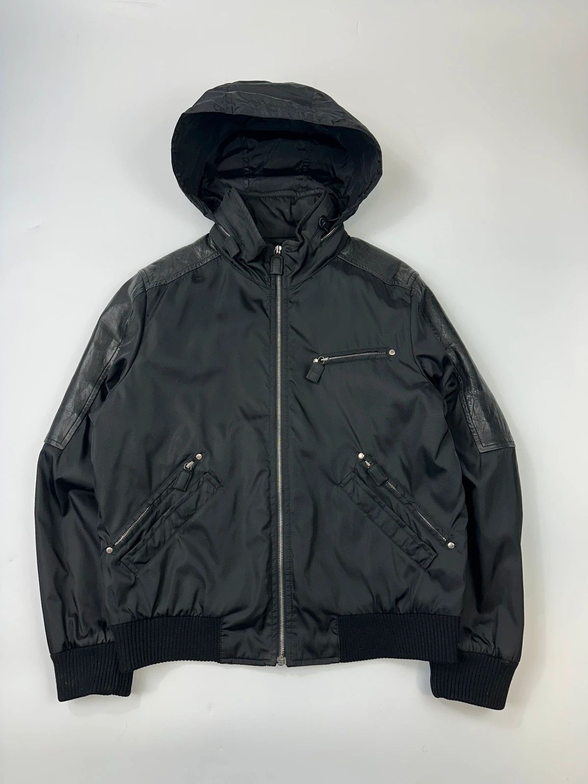 Prada Prada Milano FW09 Black Leather & Nylon Padded Bomber Jacket Size US M / EU 48-50 / 2 - 1 Thumbnail