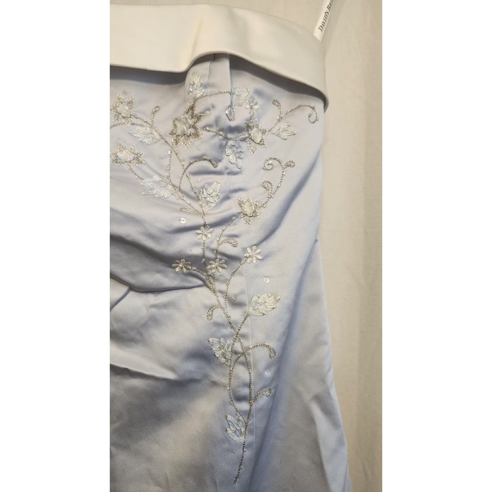 Vintage David's Bridal Princess Dress Wmn 6 Blue Strapless Gown Embroidered Prom Formal Size M / US 6-8 / IT 42-44 - 4 Thumbnail
