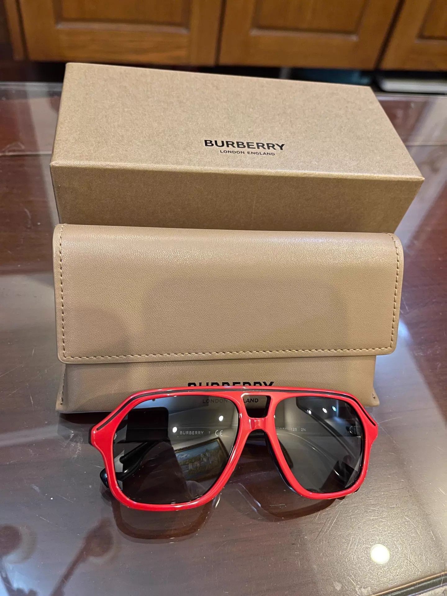 Burberry Burberry Women's Thick Frame Bright Red Sunglasses Size ONE SIZE - 1 Thumbnail