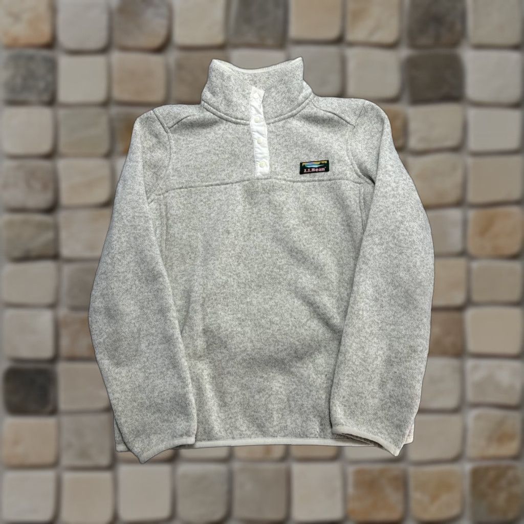 Vintage L.L. Bean Fleece Pullover Sweater Women Small Petite Gray Knit Mock Neck Raglan Sleeve Winter Casual Pullover Lightweight Pockets Button Size S / US 4 / IT 40 - 1 Thumbnail