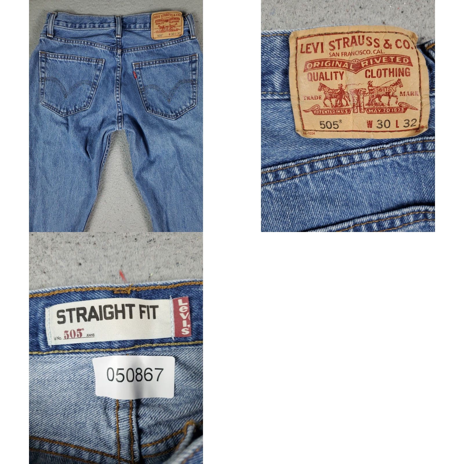 Levi's Levis 505 Mens 30x32 Blue Straight Leg Jeans Regular Fit Cotton Denim Pants Size US 30 / EU 46 - 8 Thumbnail