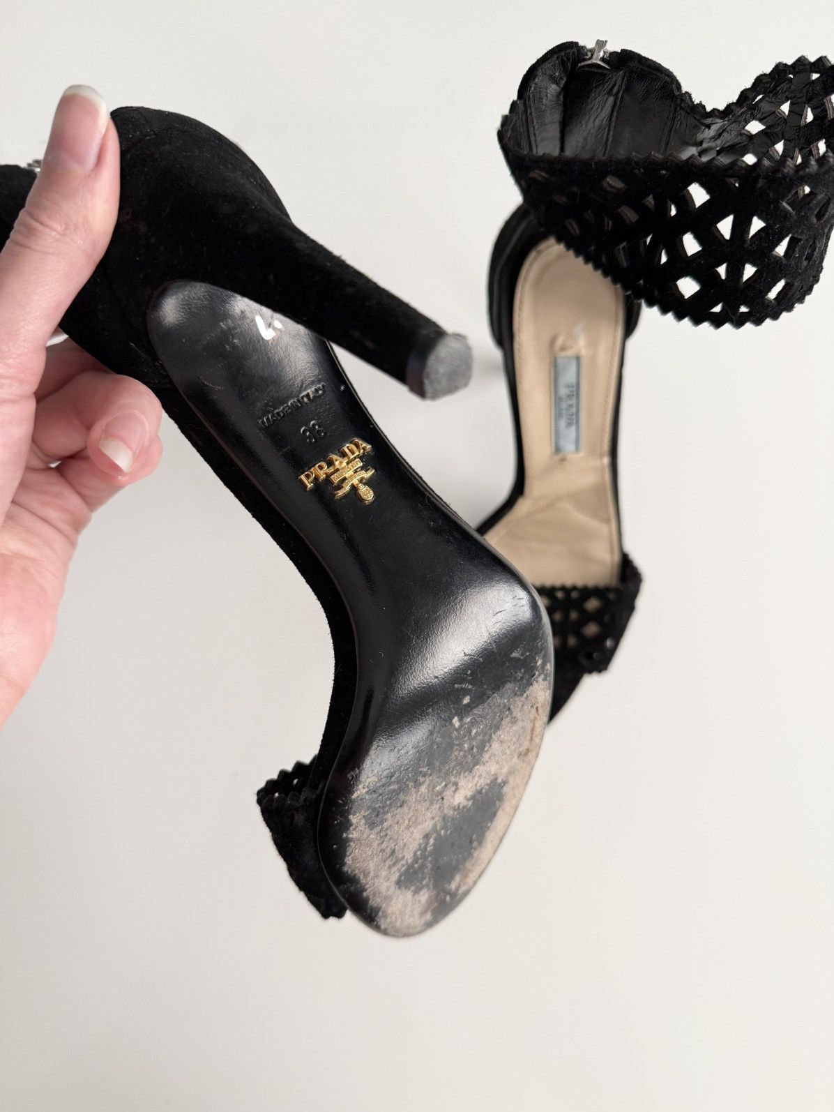 Prada Vintage Parda black suede open toe heels Size US 8 / IT 38 - 3 Thumbnail