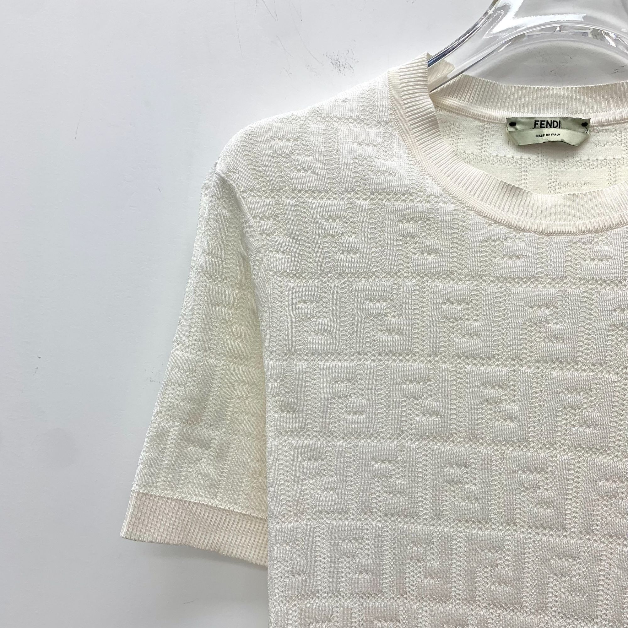 Fendi Fendi White Logo Jacquard Cotton-Viscose Knit Sweater Round Size M / US 6-8 / IT 42-44 - 7 Thumbnail