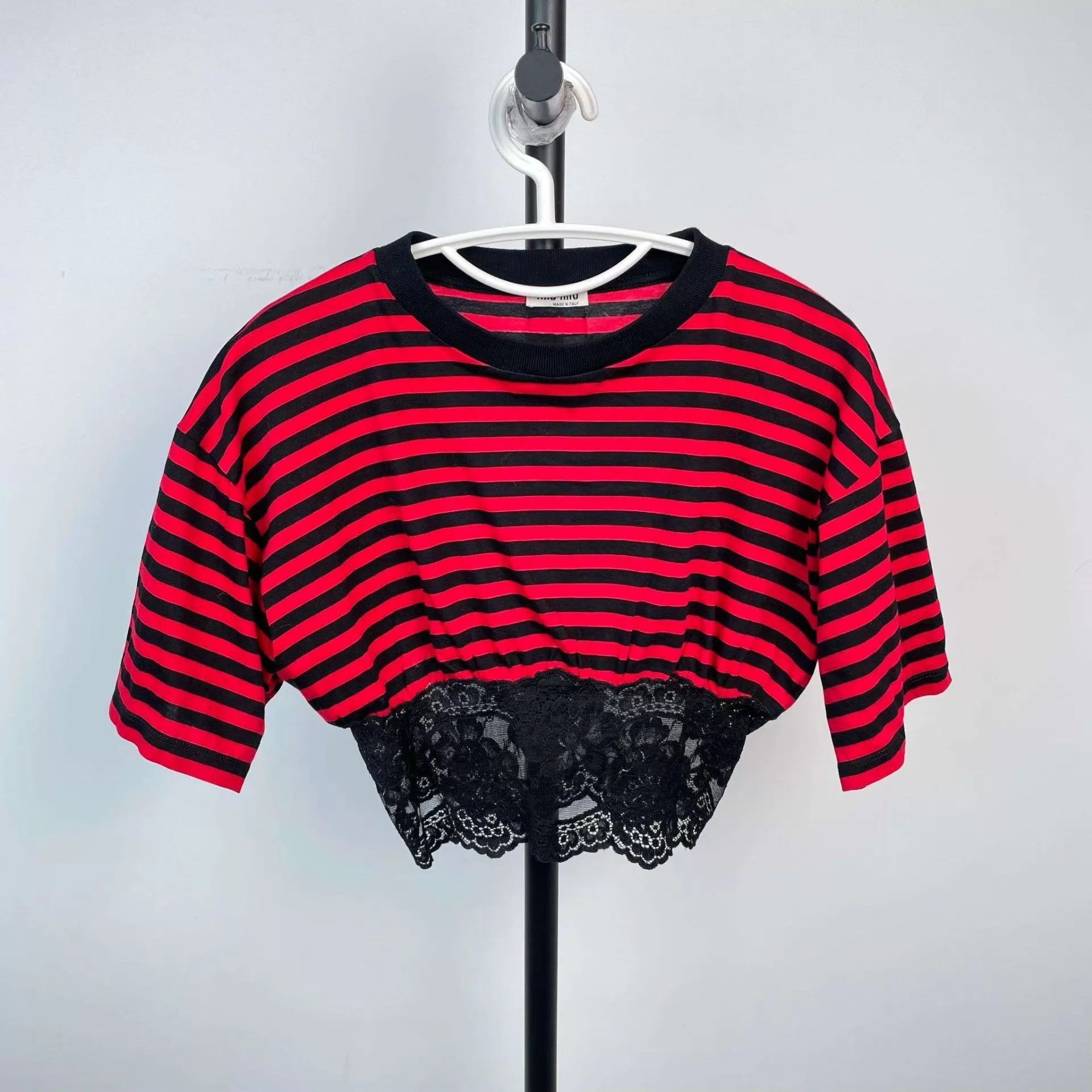Miu Miu MIU MIU Red-Black Striped Short Sleeve T-shirt Size S / US 4 / IT 40 - 1 Thumbnail