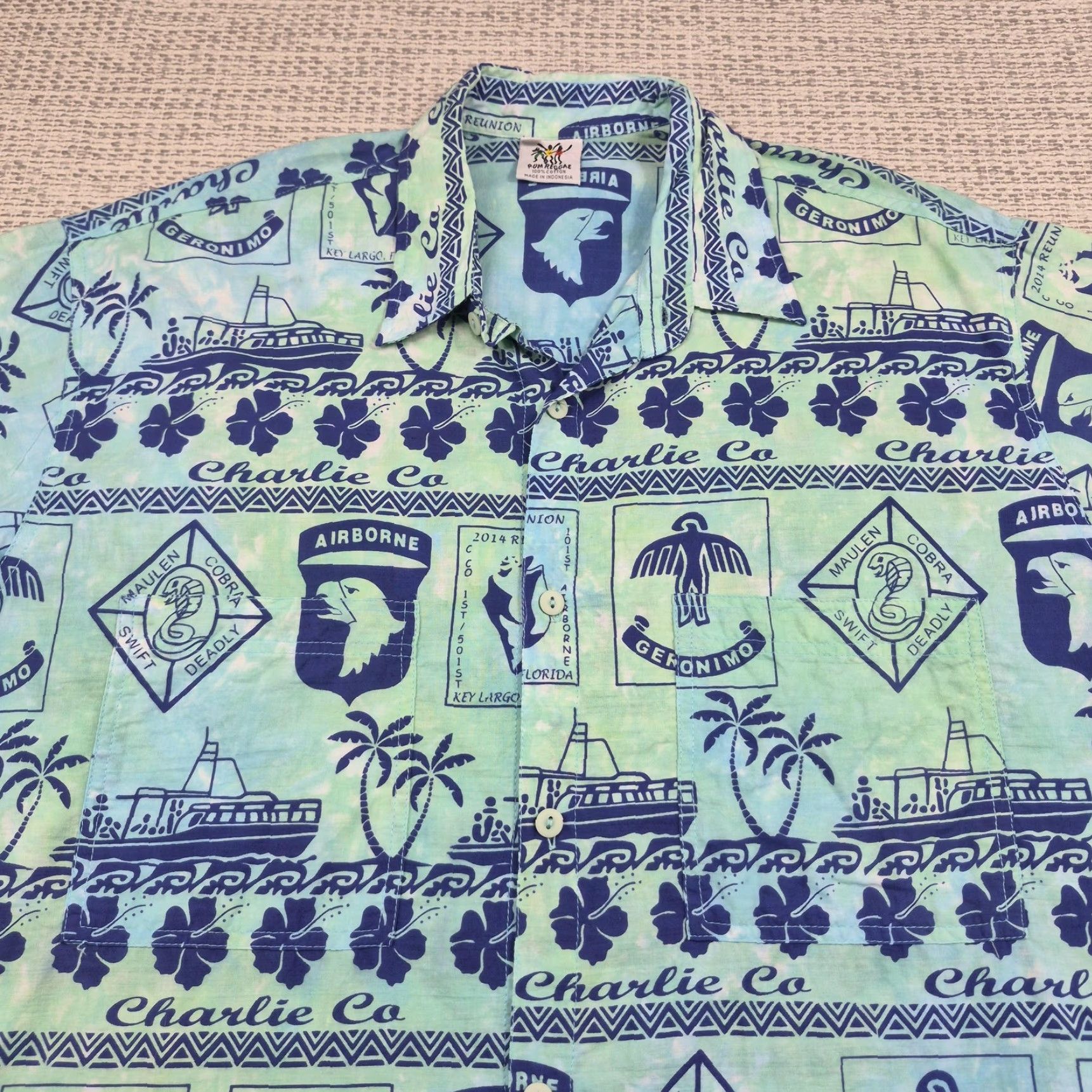 CO Rum Reggae Button Up Shirt Mens XL Hawaiian Aloha 80s 90s Beach Military Vintage Blue Cotton Short Sleeve Size US XL / EU 56 / 4 - 4 Thumbnail