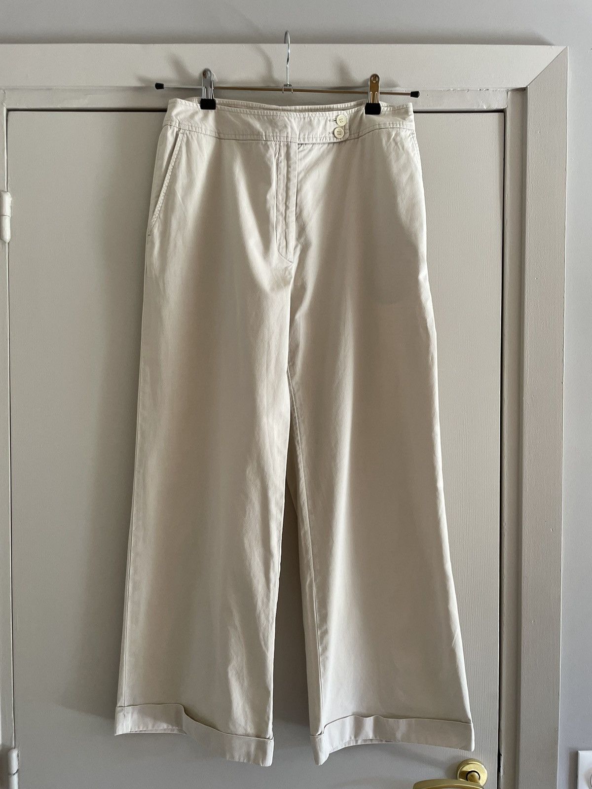 image of Dries Van Noten 2000S Wide Leg Cotton Pants in Beige, Women's (Size 28)