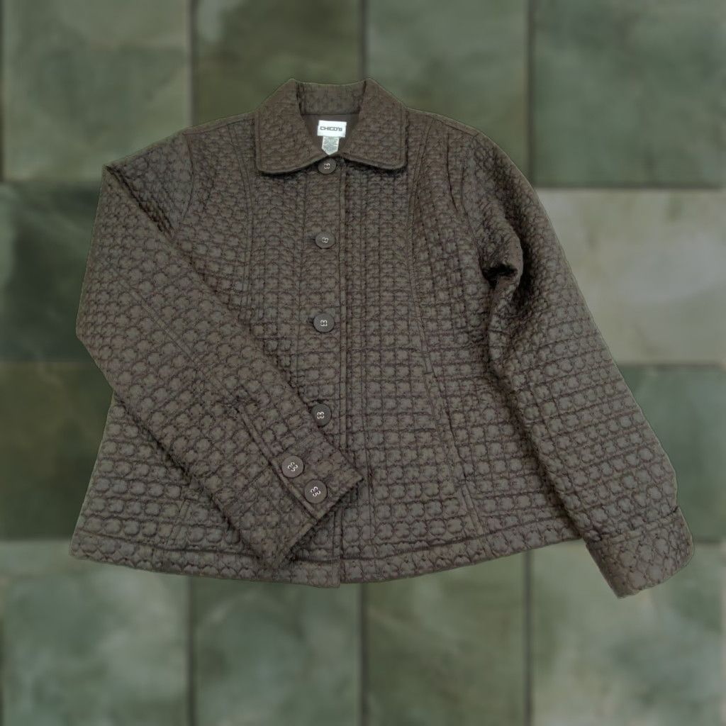 Vintage Chico's Quilted Brown Women's Jacket Size 4 Mid-Length Casual Lightweight Size S / US 4 / IT 40 - 1 Thumbnail