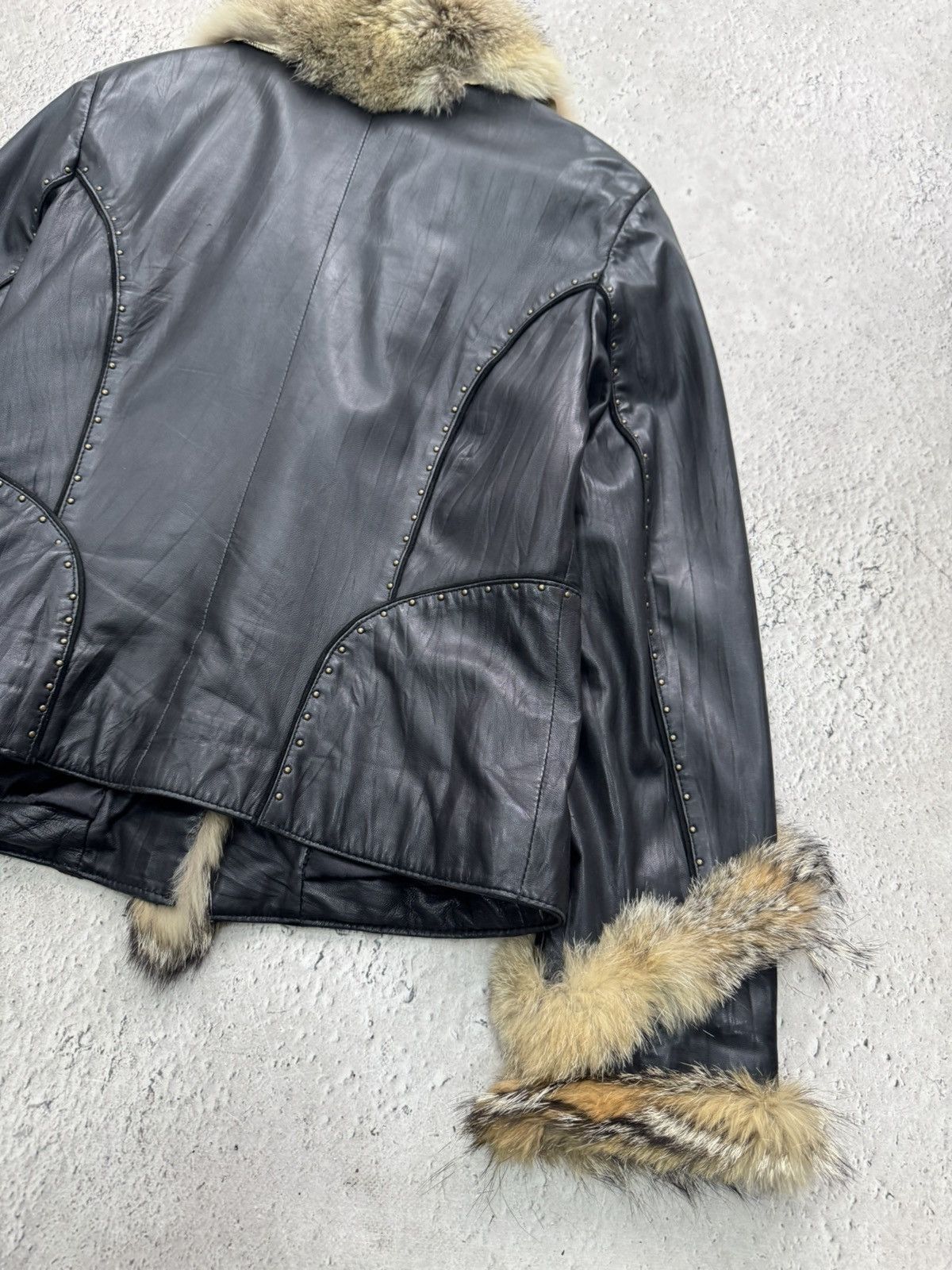 Le Grande Bleu (L.G.B.) Rare leather legrandebleu leather fur jacket blazer 90s Size M / US 6-8 / IT 42-44 - 8 Thumbnail