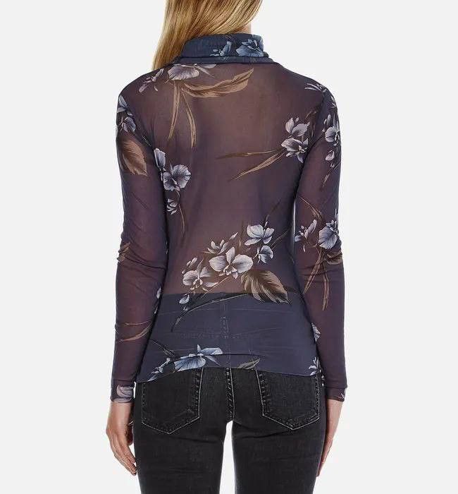 Ganni Ganni Etsu Mesh Floral Print Long Sleeve Rollneck Top Size XS / US 0-2 / IT 36-38 - 4 Thumbnail