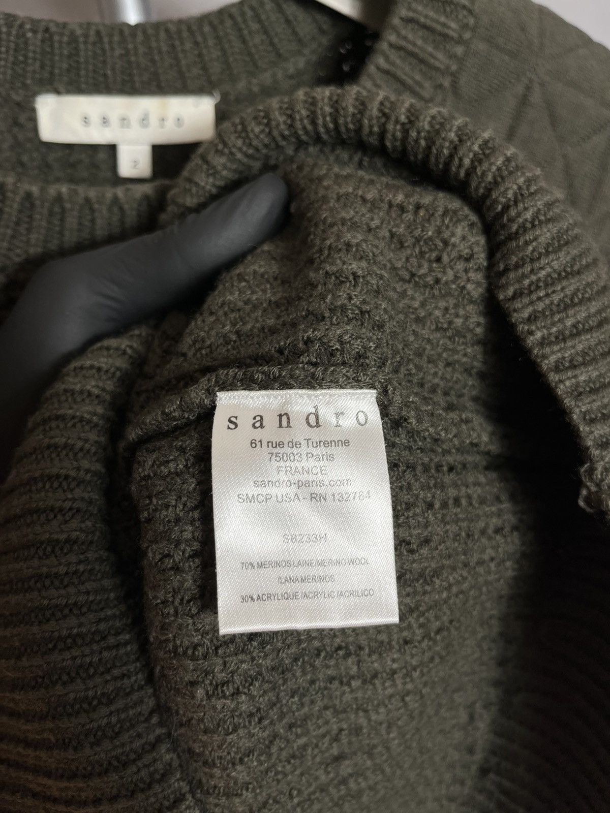 Sandro Sandro Paris Sweater Knit Merino Wool Womans pullover khaki Size M / US 6-8 / IT 42-44 - 6 Thumbnail