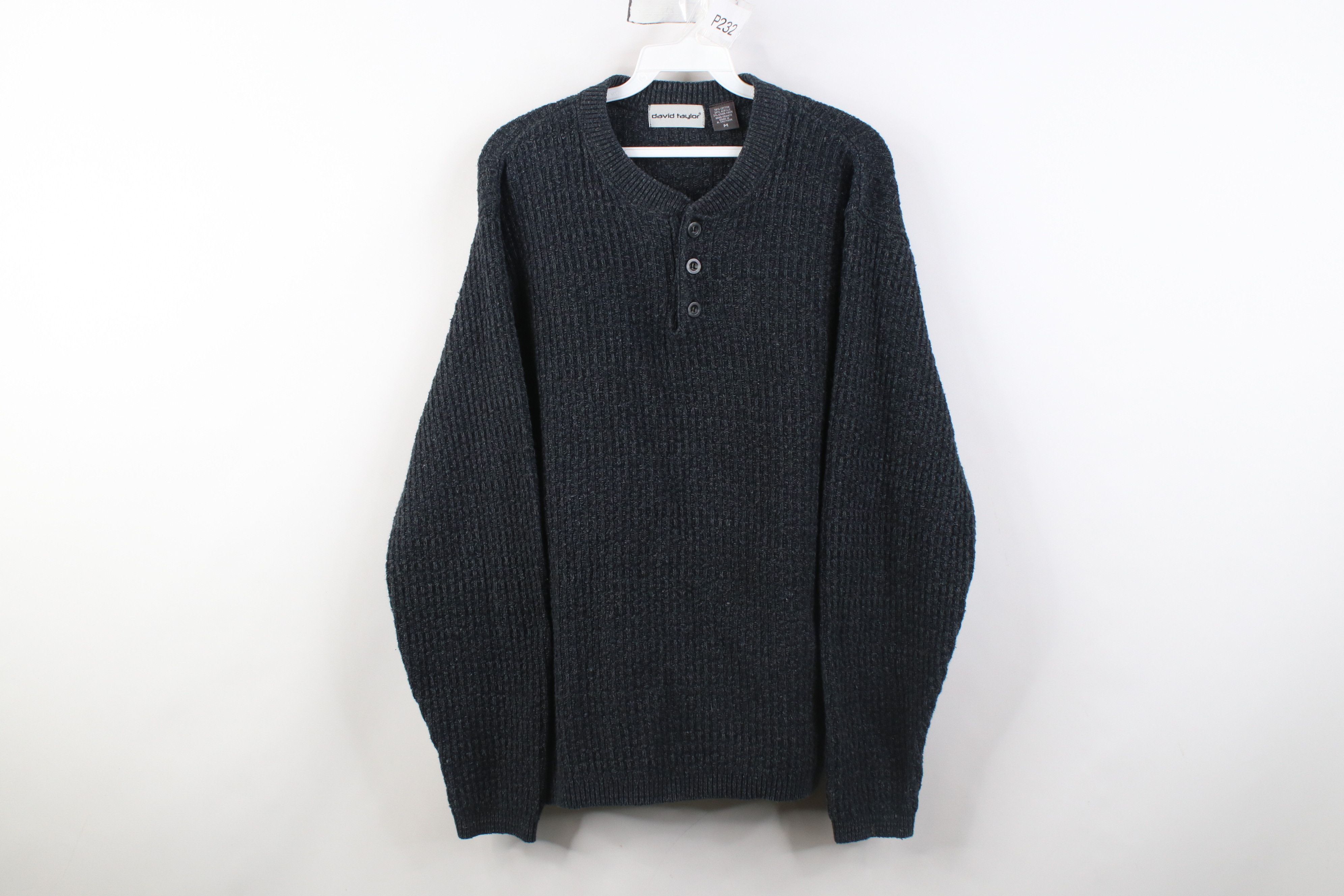 Vintage Vintage 90s Streetwear Knit Henley Sweater Bluish Gray Size US M / EU 48-50 / 2 - 1 Thumbnail