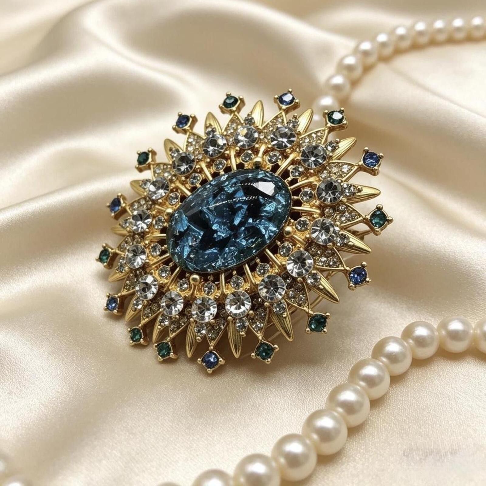 Other Royal Azure Sunburst Brooch – Vintage Gold & Crystal Size ONE SIZE - 8 Thumbnail