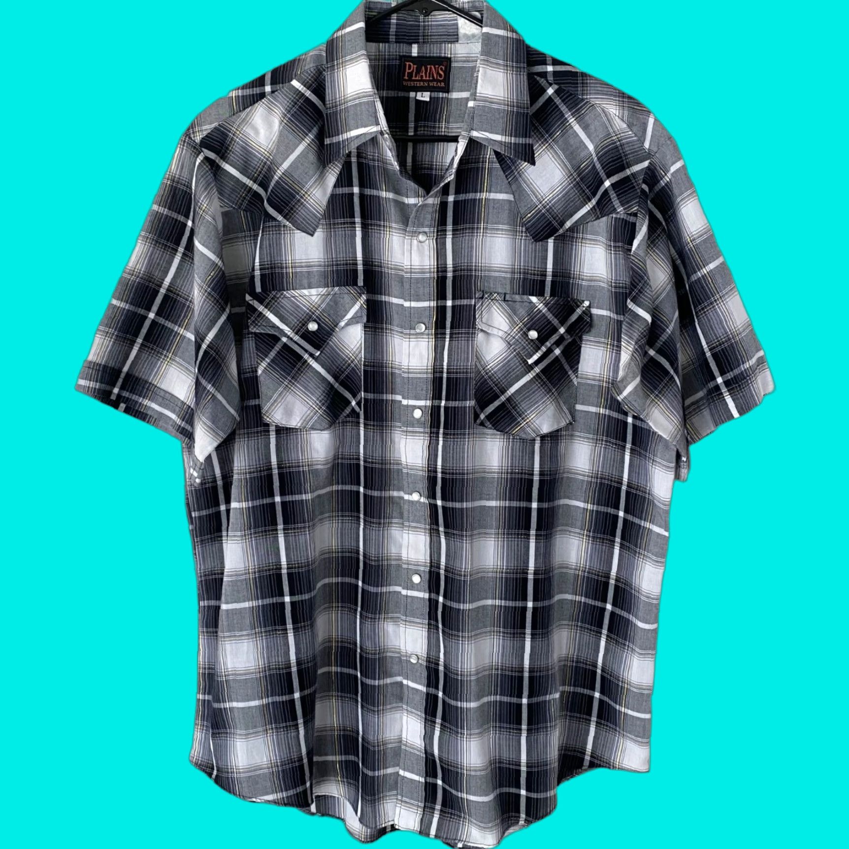 Vintage VINTAGE Plains Western Wear Pearl-Snap Shirt Men's Large Gray Plaid Button-Up Size US L / EU 52-54 / 3 - 1 Thumbnail