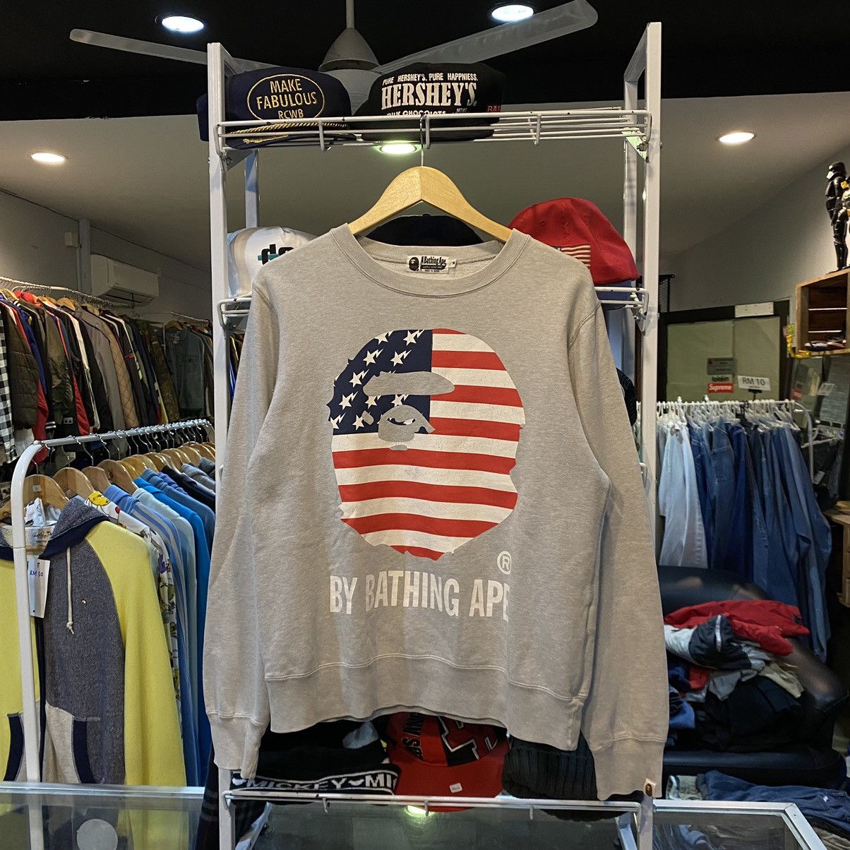 image of Bape Sta Sweatshirts America Flag Big Logo Up Size Medium in Grey, Men's