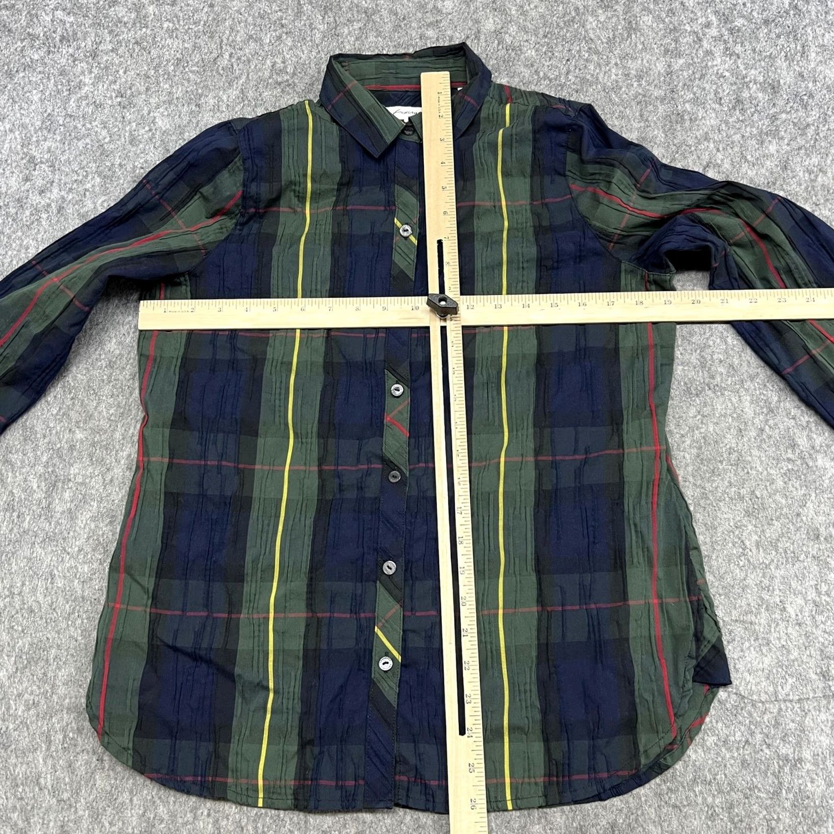 Vintage Foxcroft Shirt Womens 8P Blue Plaid Long Sleeve Button Front Stretch Petite Size M / US 6-8 / IT 42-44 - 7 Thumbnail