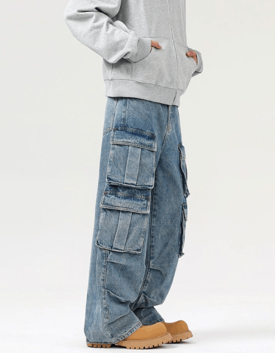 Japanese Brand American retro baggy multi-pocket cargos loose jeans Size US 32 / EU 48 - 4 Thumbnail
