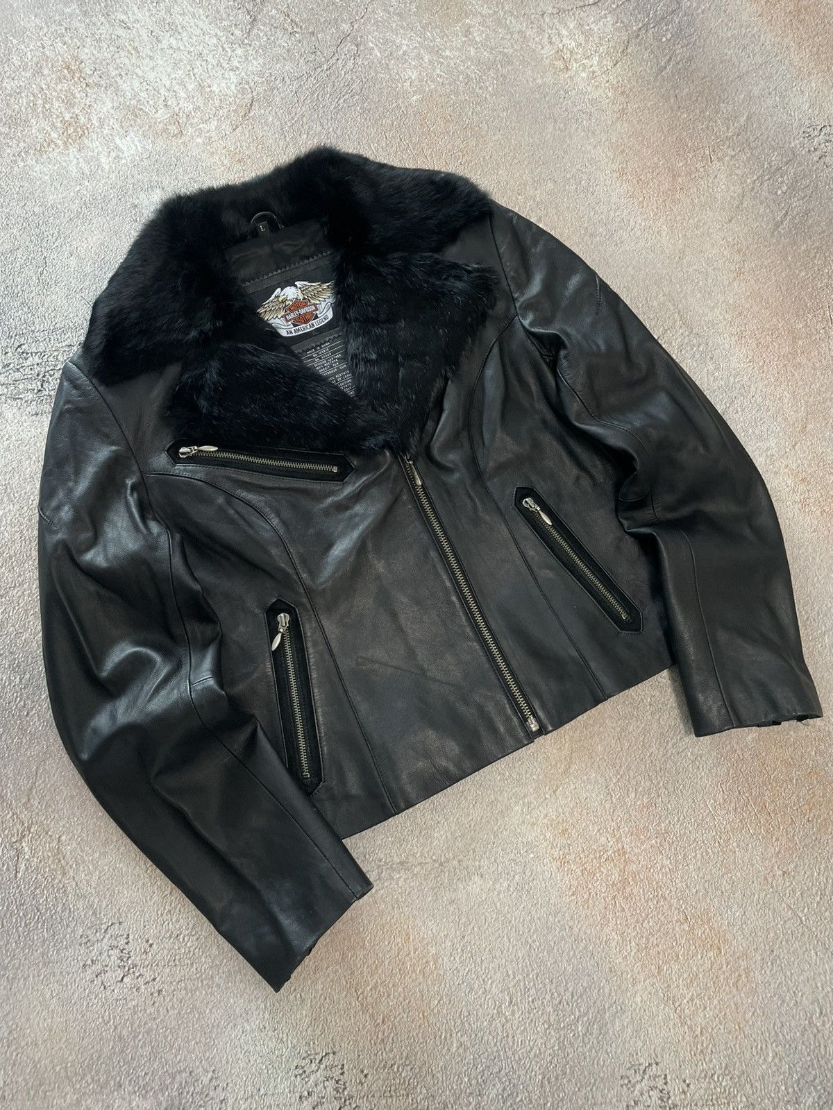 Harley Davidson Harley Davidson Black Leather Fur Collar Cropped Jacket Size L / US 10 / IT 46 - 1 Thumbnail