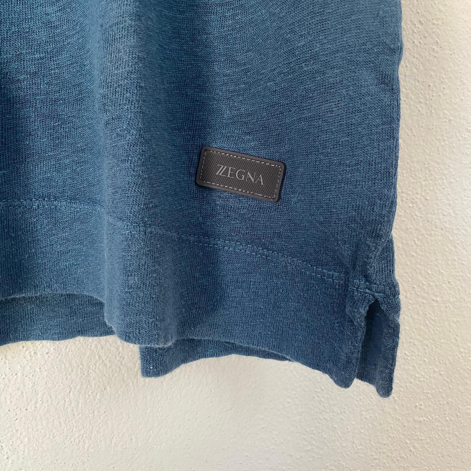Z Zegna Blue Linen Patch Logo Polo Size US S / EU 44-46 / 1 - 5 Thumbnail