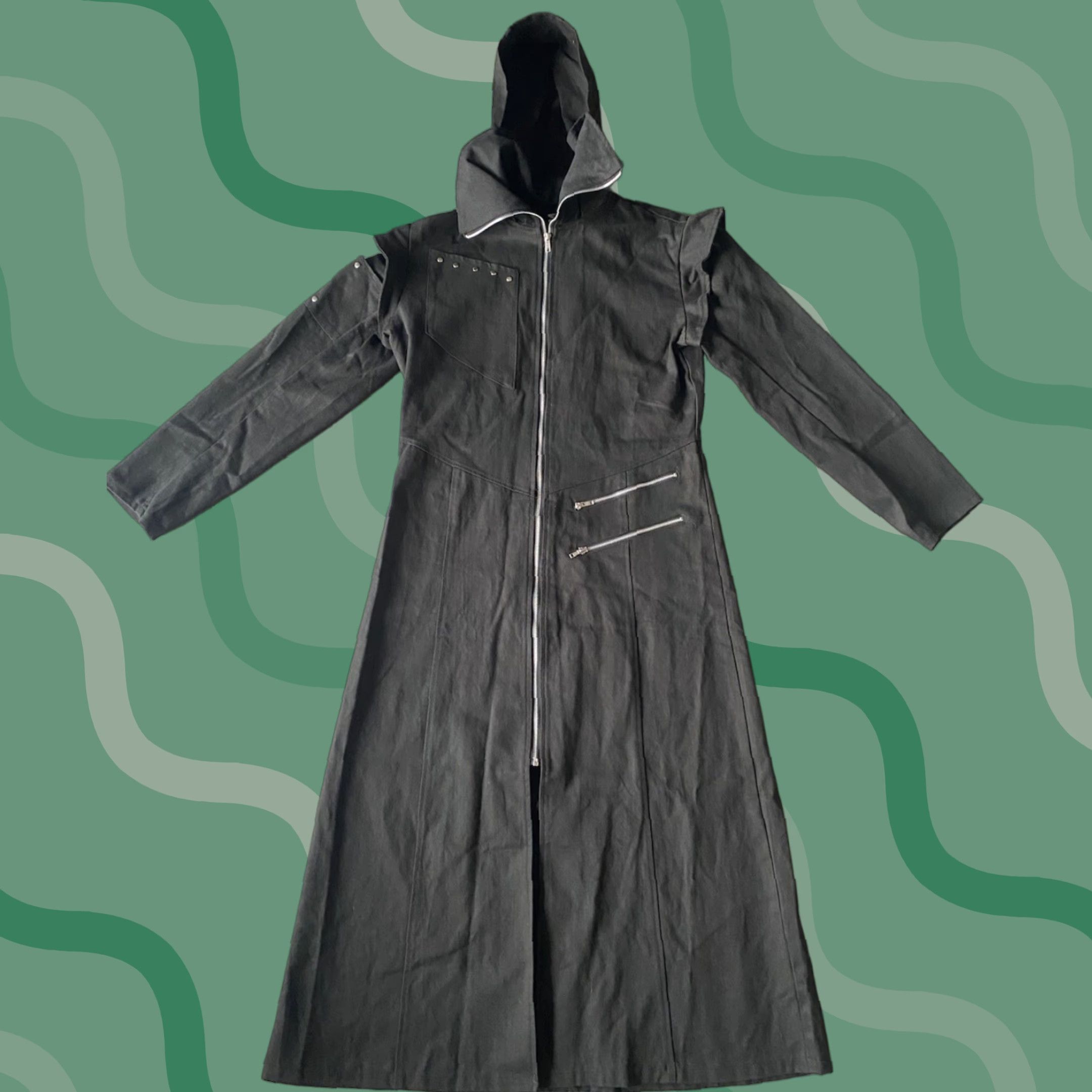 Vintage Necessary Evil Trench Coat Jacket Long Black Gothic Hooded Womens L Black Coat Jacket Size L / US 10 / IT 46 - 1 Thumbnail