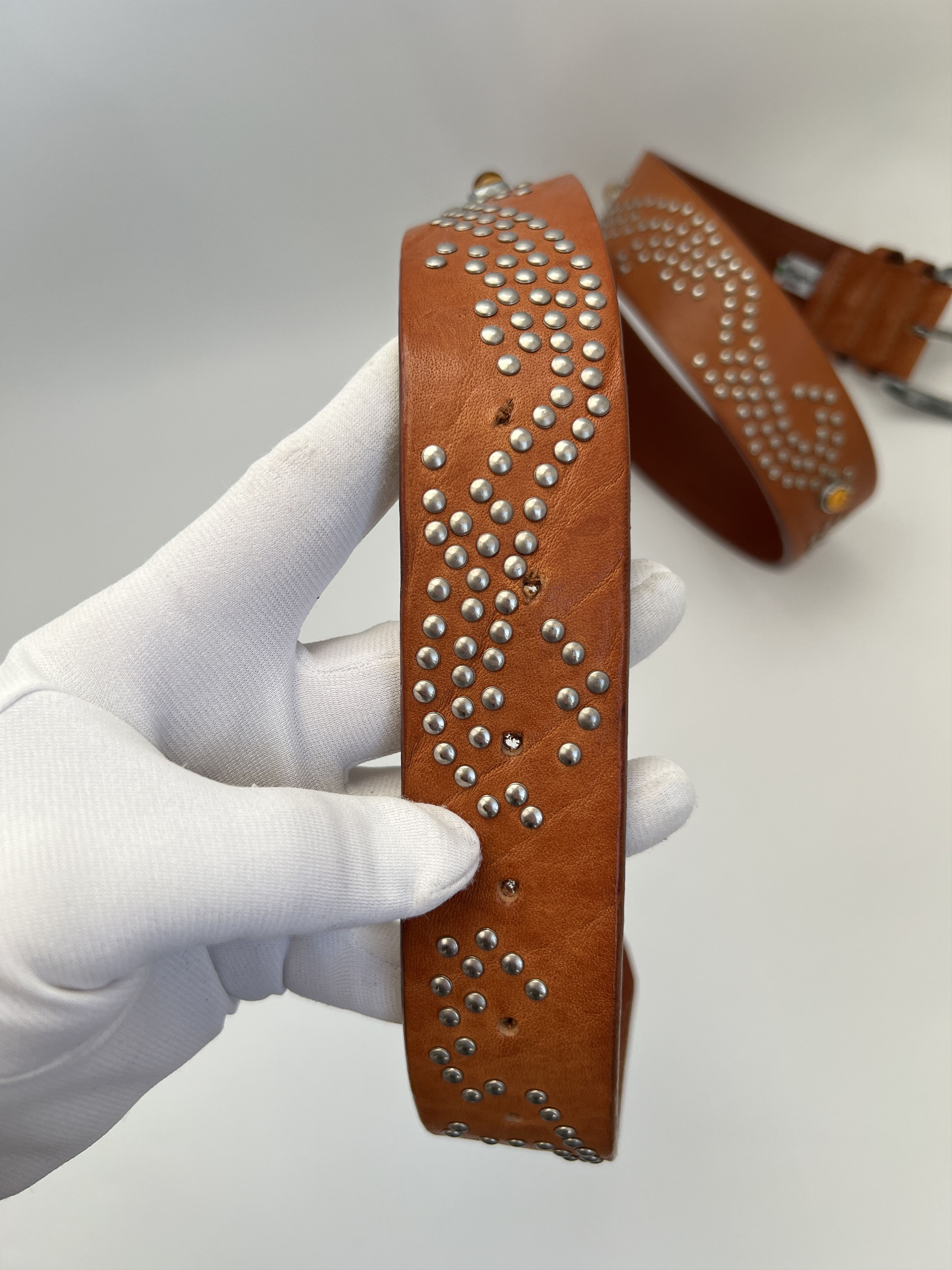 Vintage Vintage Fabrizio Mancini Rhinestones Leather Belt Italy Size ONE SIZE - 7 Thumbnail