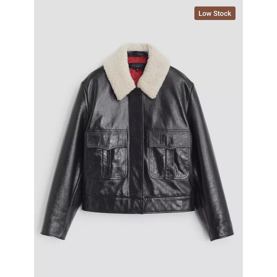 Rag & Bone Rag & Bone Colton Leather Jacket Removable Shearling Collar Size L / US 10 / IT 46 - 4 Thumbnail