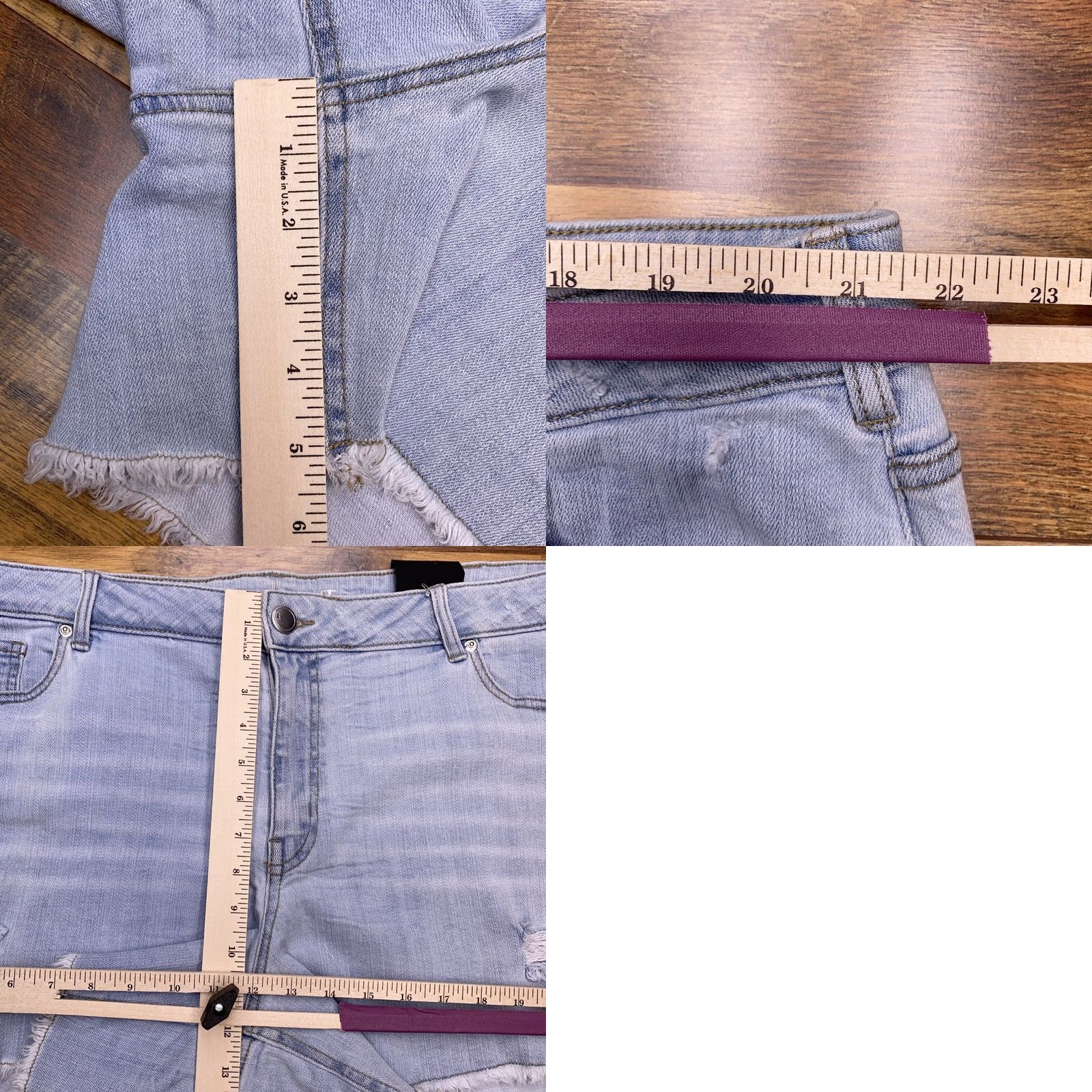 Vintage Lane Bryant Girlfriend Short 22 Blue Cut Off Light Wash Denim 5-Pocket Logo Distressed Plus Womens Clothing Size 22 Jeans Modern blue Size 40" / US 18 - 8 Thumbnail