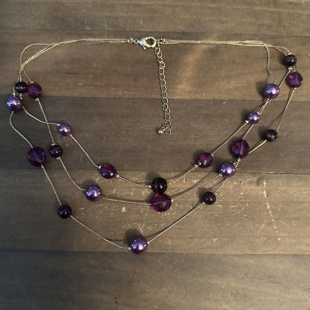 Other Multi strand gold tone layered station purple bead necklace Size ONE SIZE - 2 Thumbnail