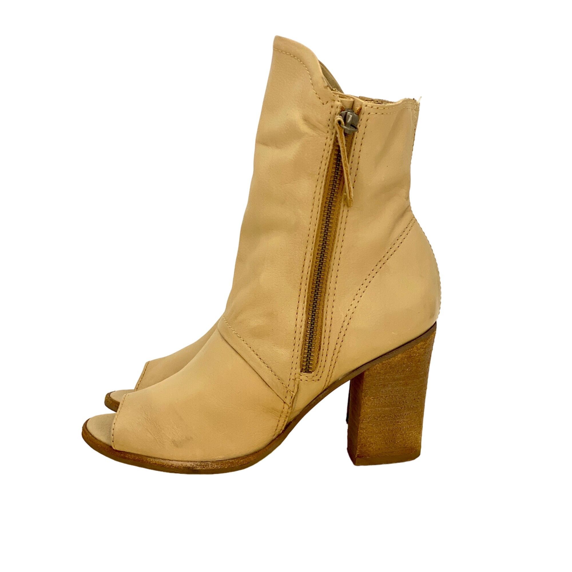 Matisse Matisse Beige Natural Leather Leon Mid-Calf Peep Toe Block H Size US 6 / IT 36 - 4 Thumbnail