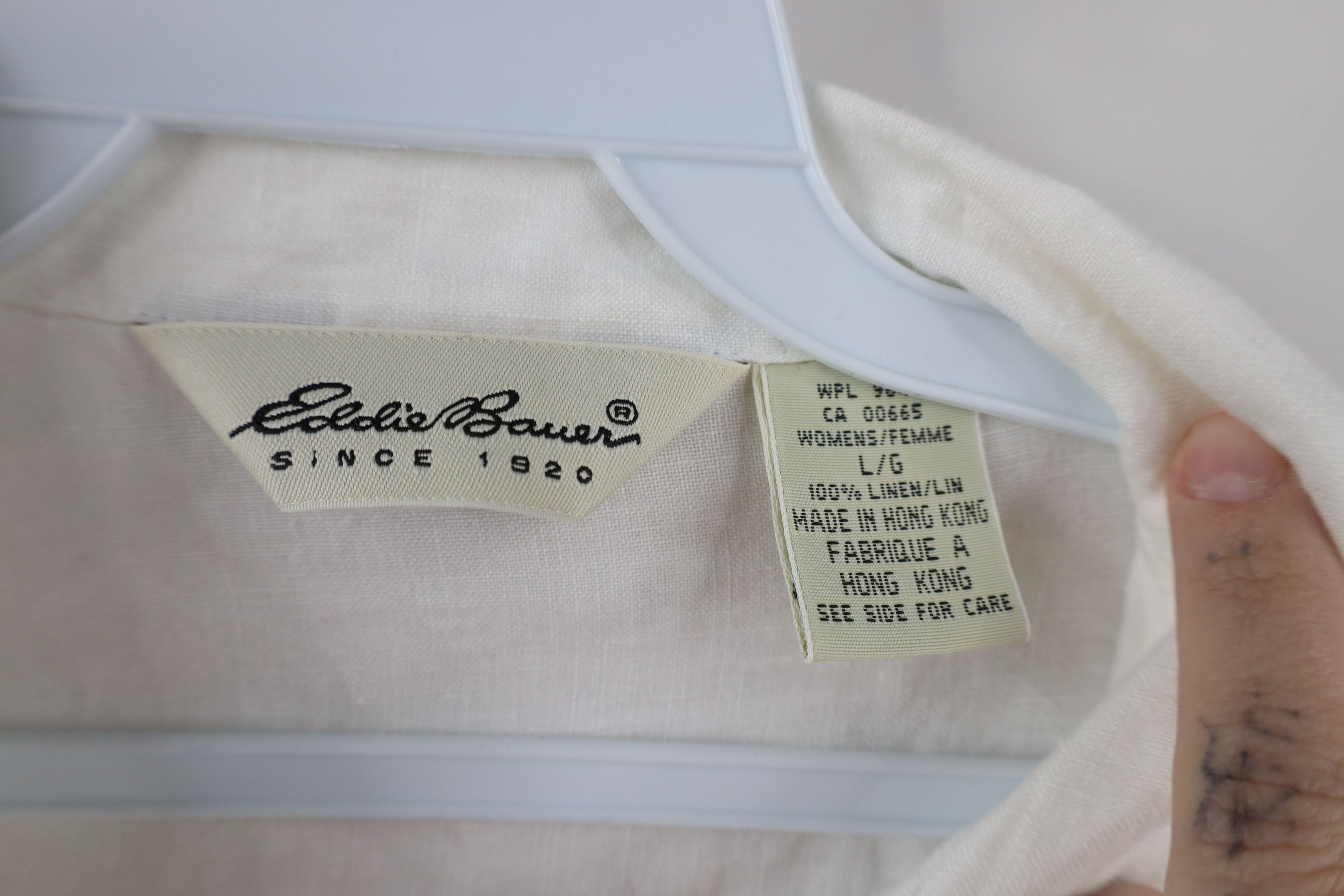 Eddie Bauer × Vintage Vintage 90s Eddie Bauer Baggy Linen Board Button Shirt White Size L / US 10 / IT 46 - 8 Thumbnail