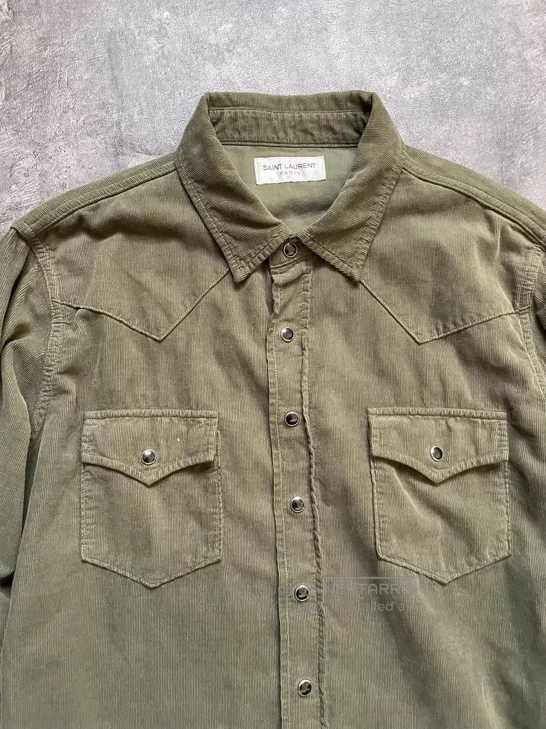Saint Laurent Paris Saint Laurent Paris Olive Green Corduroy Pocket Shirt Size US S / EU 44-46 / 1 - 3 Thumbnail