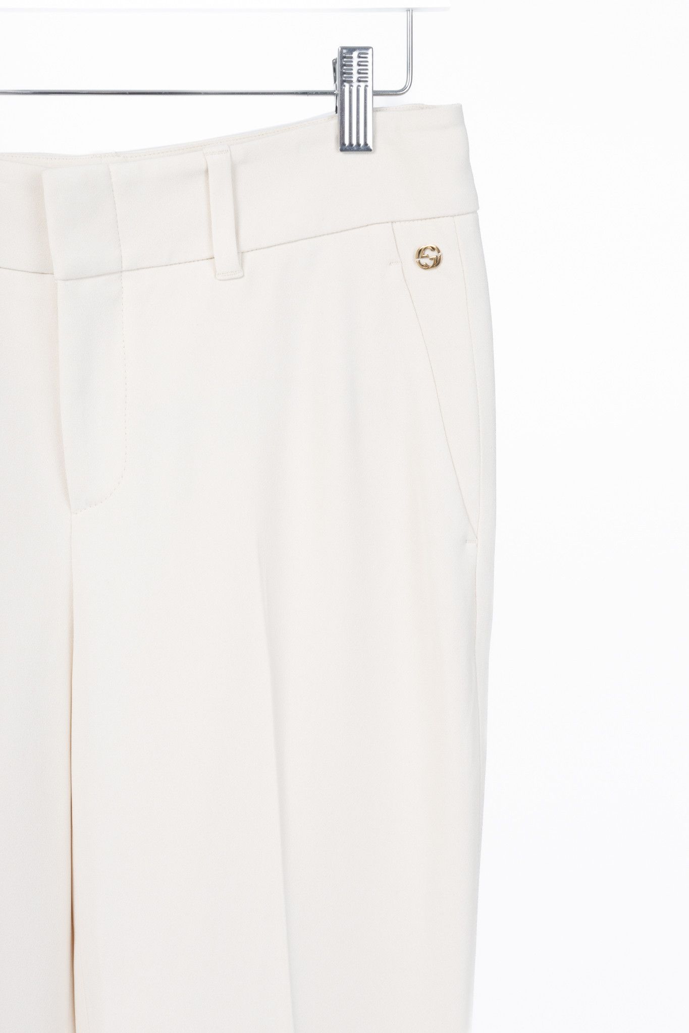 Gucci Gucci Cream Crepe Straight-Leg Holiday Trousers Size 26" / US 2 / IT 38 - 4 Thumbnail