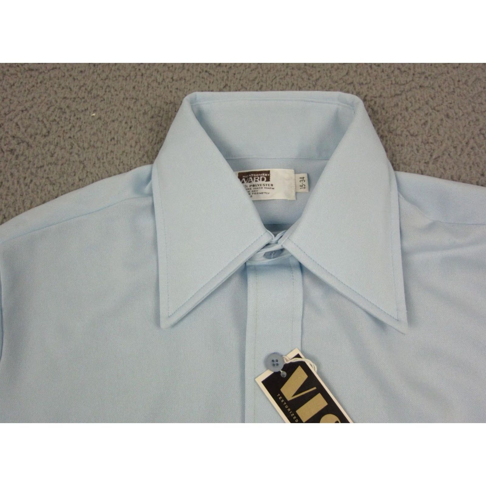 Vintage VINTAGE Montgomery Ward Mens Shirt 15-34 Blue Disco Leisure 60s 70s Poly Size US M / EU 48-50 / 2 - 6 Thumbnail